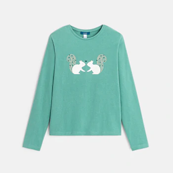 T-shirt motif écureuil turquoise Fille