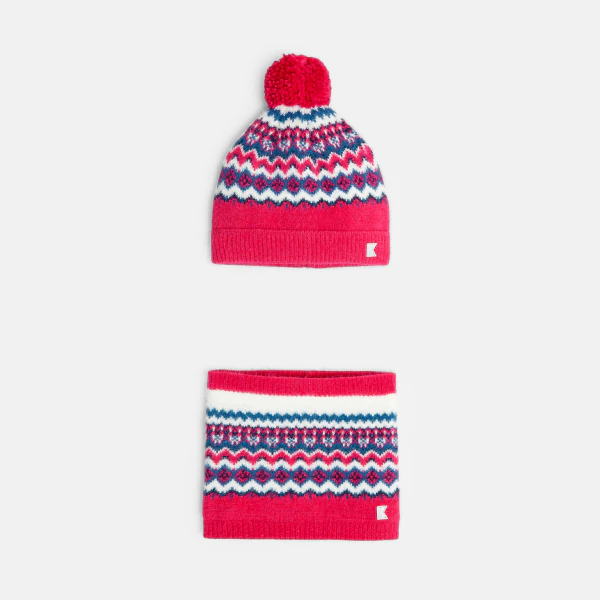 قبعة + سنود متطابقة مع الأنماط الاسكندنافية للفتيات الوردية