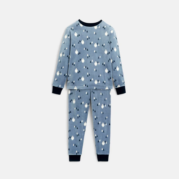 Pyjama 2 pièces en velours imprimé bleu
