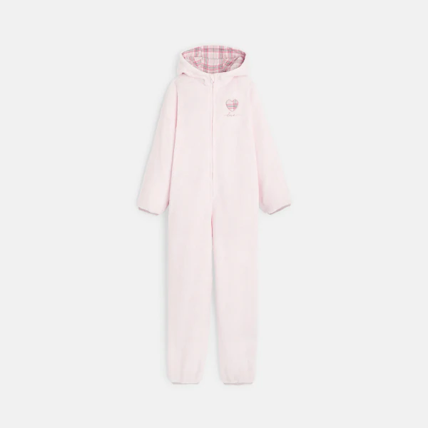 Combinaison-pyjama en moumoute polaire rose pastel Fille