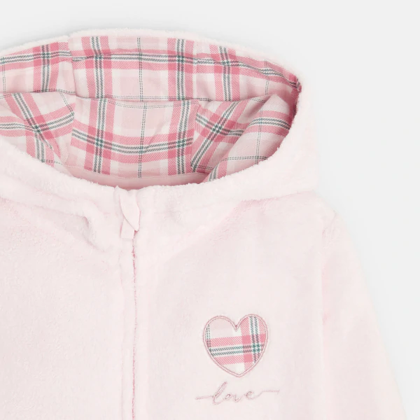 Combinaison-pyjama en moumoute polaire rose pastel Fille