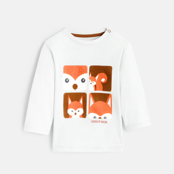 T-shirt animal zoom blanc bébé garçon