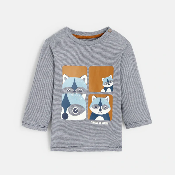 T-shirt animal zoom gris bébé garçon