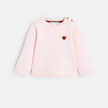 Pull maille tricot col festonné rose bébé fille