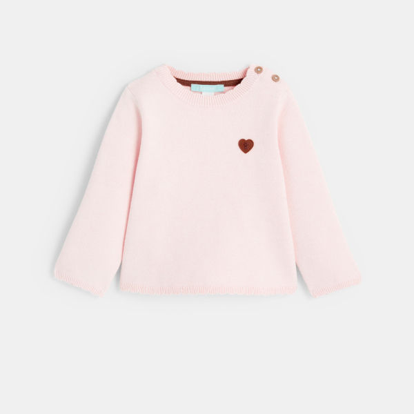 Pull maille tricot col festonné rose bébé fille