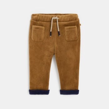 Pantalon velours côtelé polaire marron bébé garçon