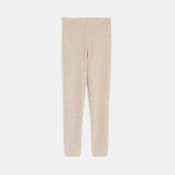 Leggings en tricot côtelé beige Fille