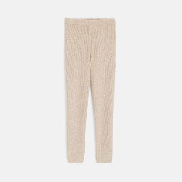 Leggings en tricot côtelé beige Fille