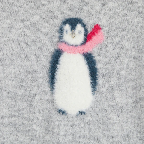 Pull jacquard motif pingouin gris Fille