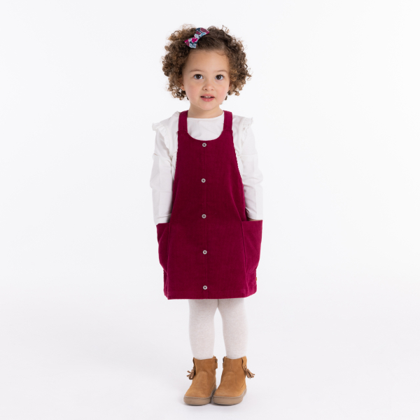 Robe salopette en velours côtelé rose bébé fille