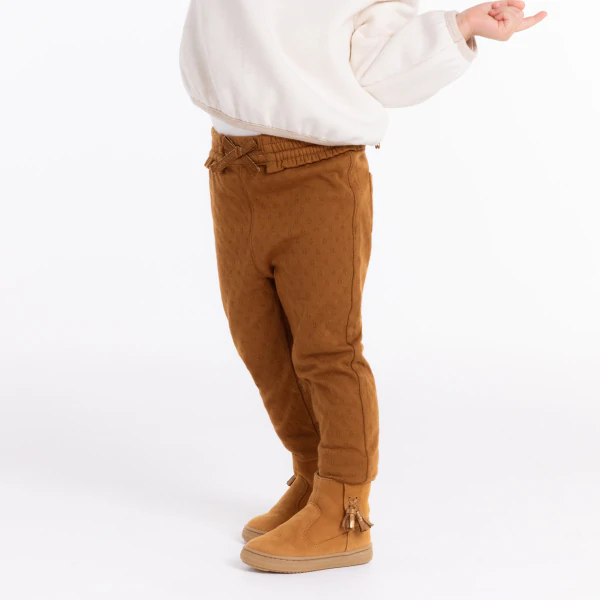 Pantalon maille fantaisie ceinture élastique marron bébé fille