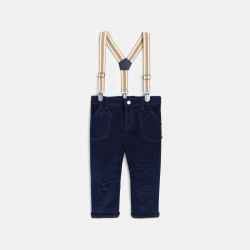 Pantalon velours côtelé à bretelles bleu bébé garçon