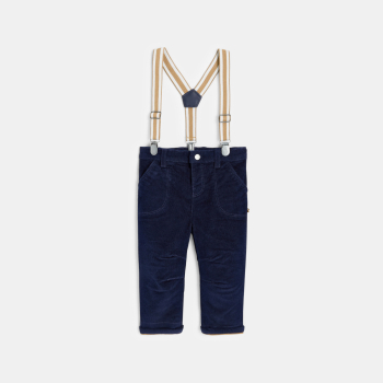 Pantalon velours côtelé à bretelles bleu bébé garçon