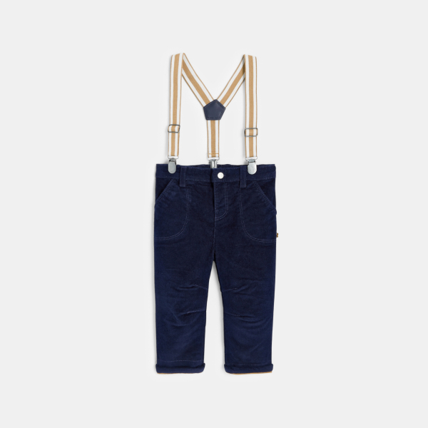 Pantalon velours côtelé à bretelles bleu bébé garçon