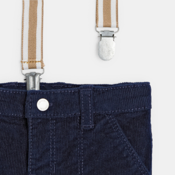 Pantalon velours côtelé à bretelles bleu bébé garçon