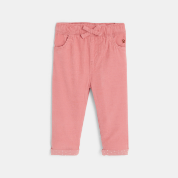 Pantalon velours côtelé rose bébé fille