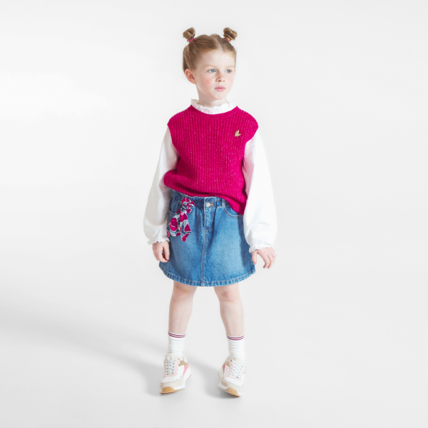 Pull côtelé sans manches rose fille