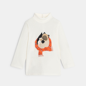 T-shirt col roulé chats blanc bébé fille