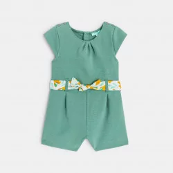Combinaison courte fantaisie avec ceinture fleurie vert bébé fille