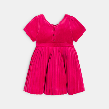 Robe de fête velours plissée rouge bébé fille