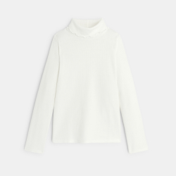 T-shirt col roulé côtelé uni blanc