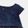 Robe de fête bi-matière velours et tulle à carreaux bleu bébé fille