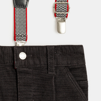 Pantalon velours fantaisie à bretelles amovibles gris bébé garçon