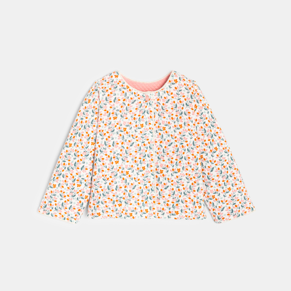 Gilet fleuri réversible rose bébé fille