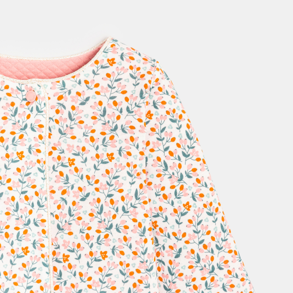 Gilet fleuri réversible rose bébé fille