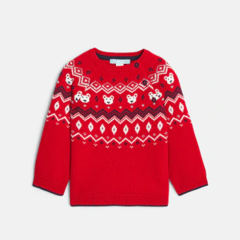 Pull maille tricot jacquard rouge bébé garçon
