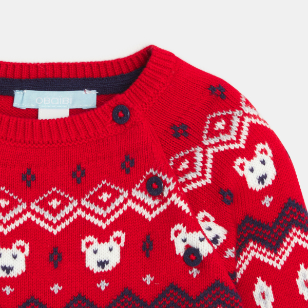 Pull maille tricot jacquard rouge bébé garçon