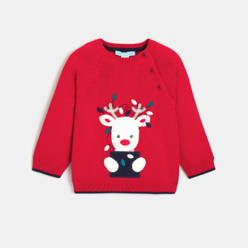 Pull maille tricot renne rouge bébé garçon