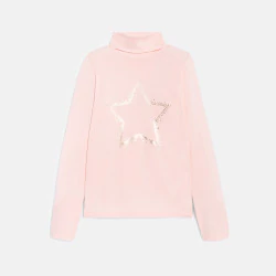 T-shirt col roulé motif étoile rose Fille