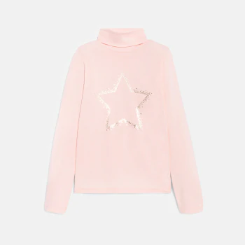 T-shirt col roulé motif étoile rose Fille