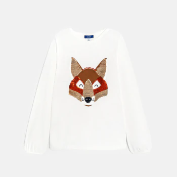 T-shirt à sequins magiques motif renard blanc Fille