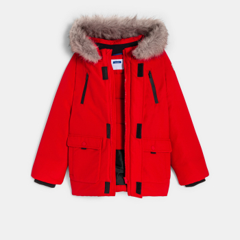 Parka matelassée à capuche rouge garçon