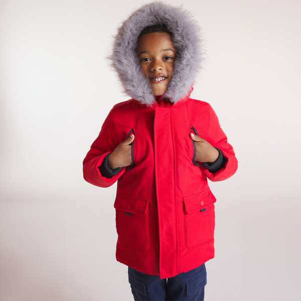 Parka matelassée à capuche rouge garçon