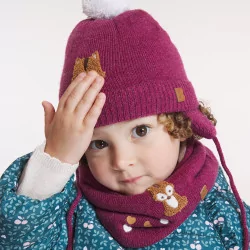 قبعة متماسكة مبطنة بالصوف الثعلب الوردي للفتيات الصغيرات
