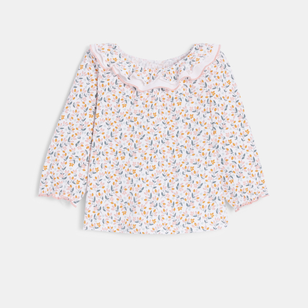 T-shirt col volanté fleuri bébé fille