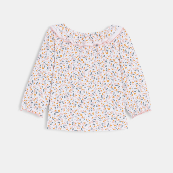T-shirt col volanté fleuri bébé fille