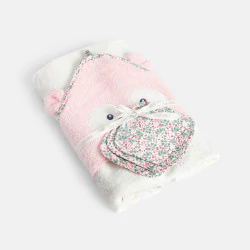 Cape de bain avec lingettes tissu rose bébé fille