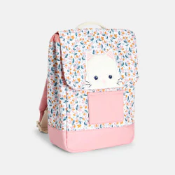 حقيبة ظهر زهرية وبنقشة الأزهار على شكل قطة للفتيات الصغيرات