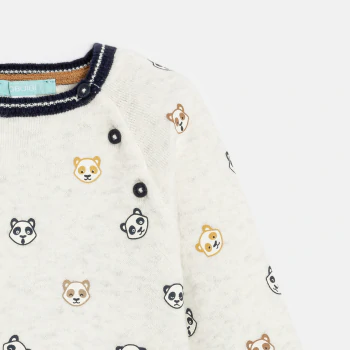Pull maille tricot panda blanc bébé garçon
