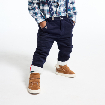 Pantalon velours fantaisie à revers bleu bébé garçon
