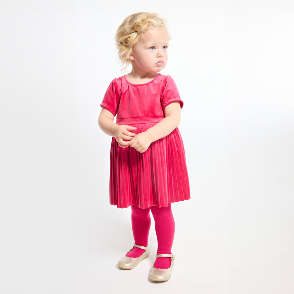 Robe de fête velours plissée rouge bébé fille