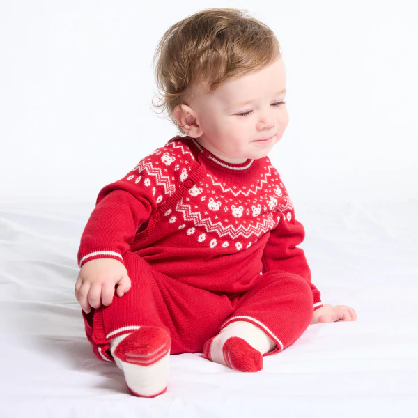 Combinaison longue maille tricot rouge bébé mixte