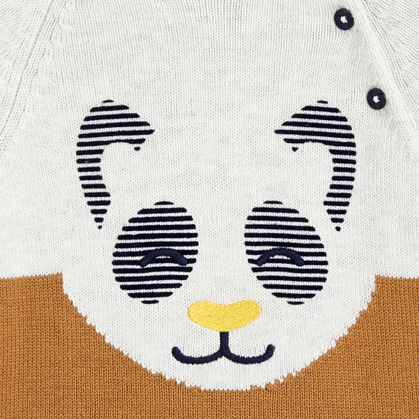 Pull maille tricot frimousse panda blanc bébé garçon