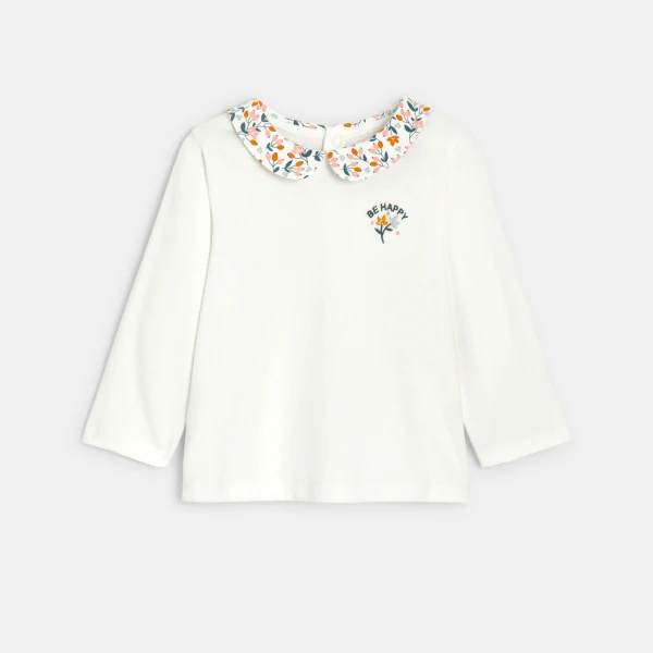 T-shirt col fleuri blanc bébé fille