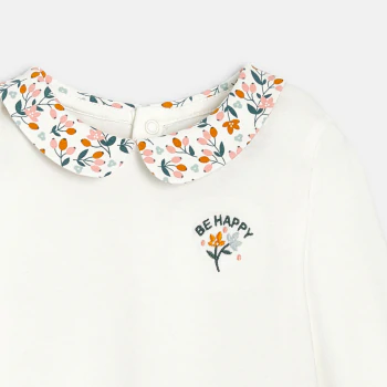 T-shirt col fleuri blanc bébé fille