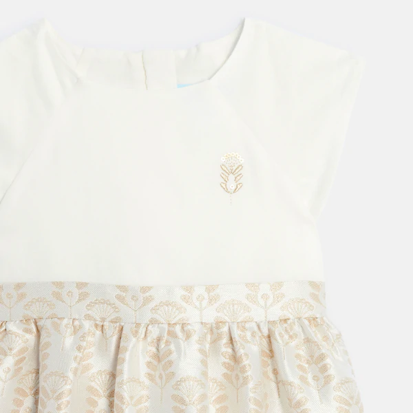 Robe de fête bi-matière motif jacquard brillant bébé fille